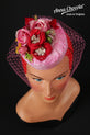 Pink and Red Handmade Silk Flowers "Coquette" Pillbox