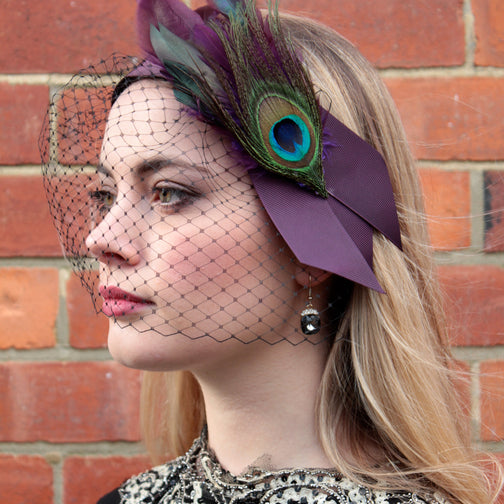 Peacock Feather Headpiece with Birdcage Veil - Anna Chocola® 2014