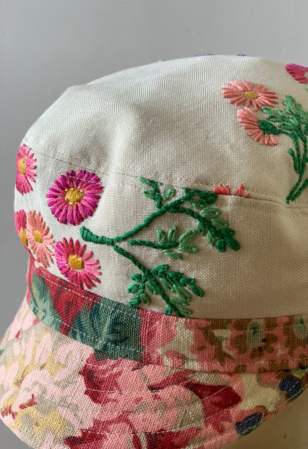 Anna Chocola Summer Cap made from recycled embroidered cloth exclusive to Fashion and Textile Museum shop