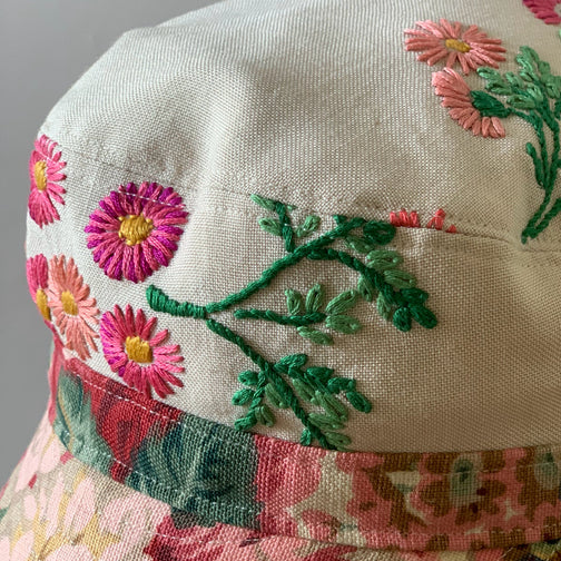 Anna Chocola Summer Cap made from recycled embroidered cloth exclusive to Fashion and Textile Museum shop