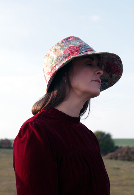 Anna Chocola Paulette wide brim sun hat for Chintz: Cotton in Bloom