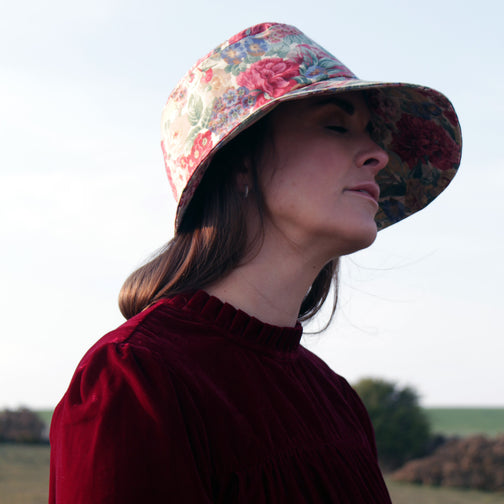 Anna Chocola Paulette wide brim sun hat for Chintz: Cotton in Bloom