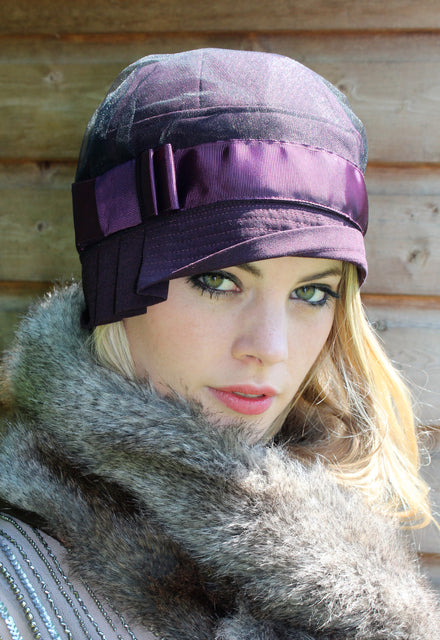 Purple Cloche Hat with Lace
