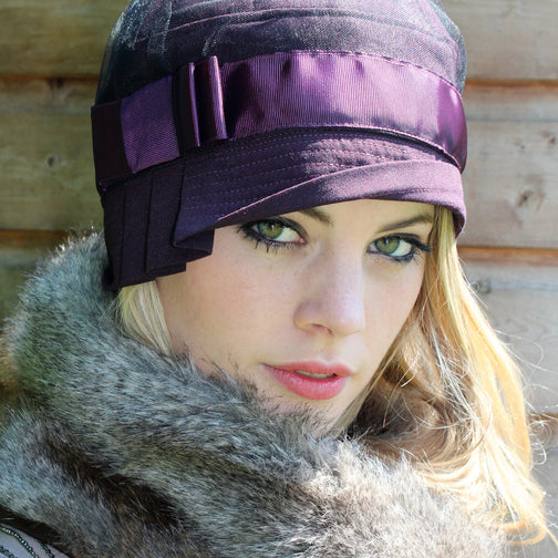 Purple Cloche Hat with Lace