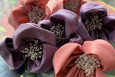 Handmade silk flowers, pink and purple