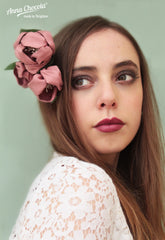Dusky Pink Handmade Silk Flowers Headpiece - Anna Chocola Millinery