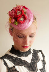Silk Coquette with handmade flowers and birdcage veil - Anna Chocola Millinery