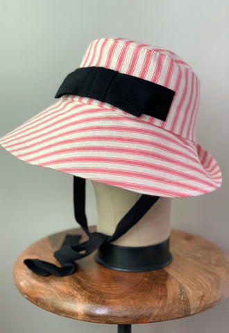 Pink Ticking "Paulette" Hat