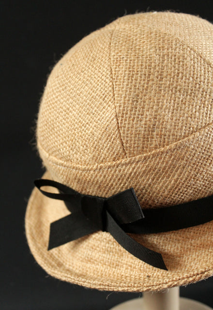 Black Bow Hessian "Croisette" Cloche Hat