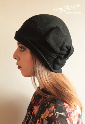 Black Wool "Sasha" Cloche Hat