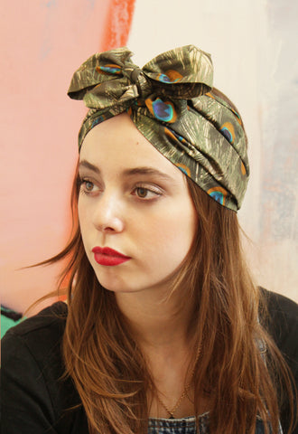 Peacock Feather Bow Turban Headband