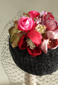 Black Birdcage Veil Flower "Coquette" Pillbox