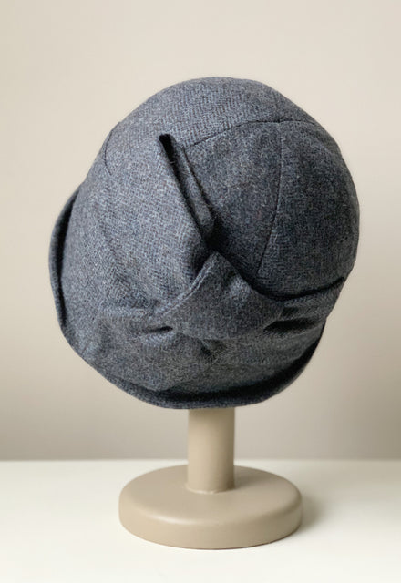 Blue Grey Herringbone "Sasha" Cloche Hat