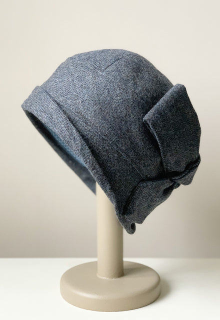 Blue Grey Herringbone "Sasha" Cloche Hat