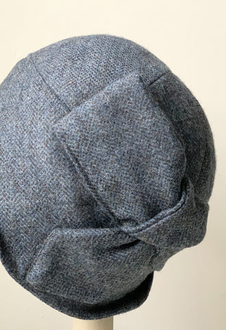 Blue Grey Herringbone "Sasha" Cloche Hat