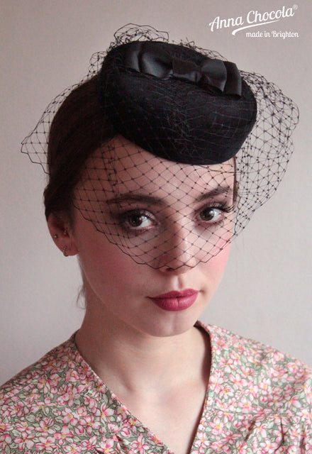 Black Birdcage Veil Coquette Pillbox