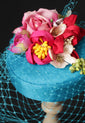 Teal, Pink and Red Handmade Silk Flowers "Coquette" Pillbox