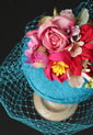 Teal, Pink and Red Handmade Silk Flowers "Coquette" Pillbox