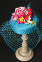 Teal, Pink and Red Handmade Silk Flowers "Coquette" Pillbox