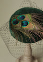 Green Velvet "Coquette" Pillbox with Peacock Feathers