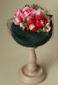 Green velvet "Coquette" Pillbox hat with flowers