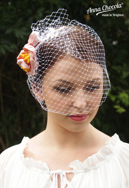 Birdcage Veil with Silk Handmade Flowers