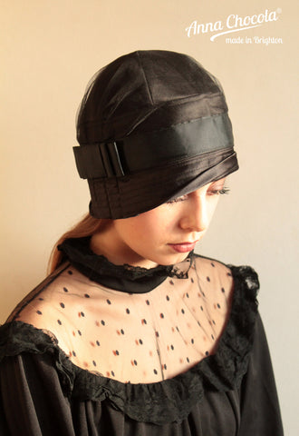 Black Satin "Inès" Cloche Hat