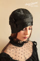 Black Satin & Plumetis Tulle "Inès" Cloche Hat