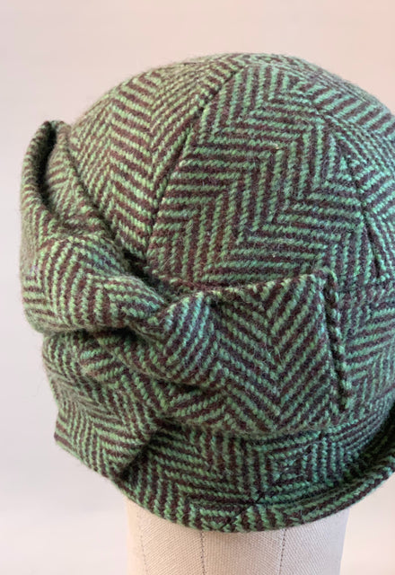 Brown & Green Herringbone "Sasha" Cloche Hat