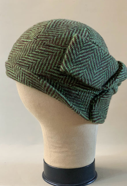 Brown & Green Herringbone "Sasha" Cloche Hat